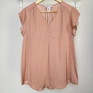 M Womens Rachel Zoe Short Sleeve V Neck Blouse Top - Pink